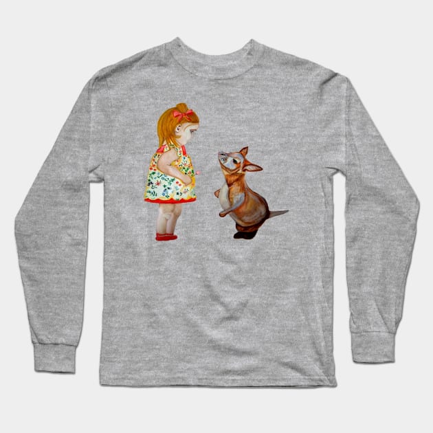Child and a Small Kangaroo Long Sleeve T-Shirt by mariasibireva
